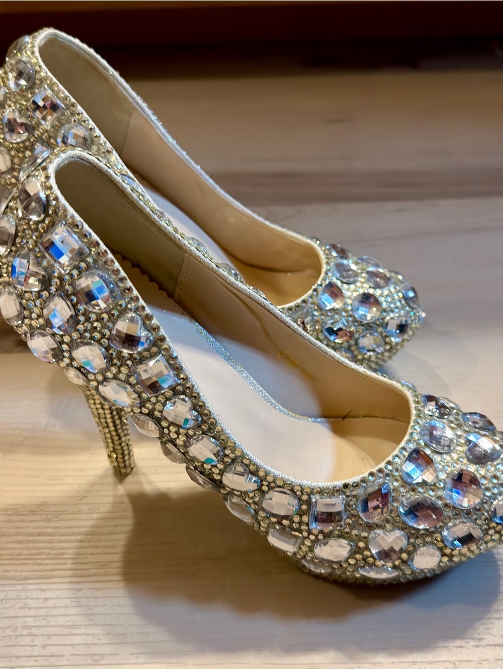 Glam Crystal-Embellished Silver High Heels